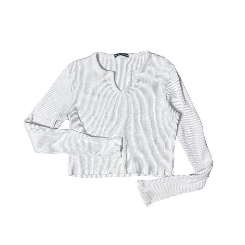 Brandy Melville Cream Ribbed Cotton Long Sleeve Top SweaterOS